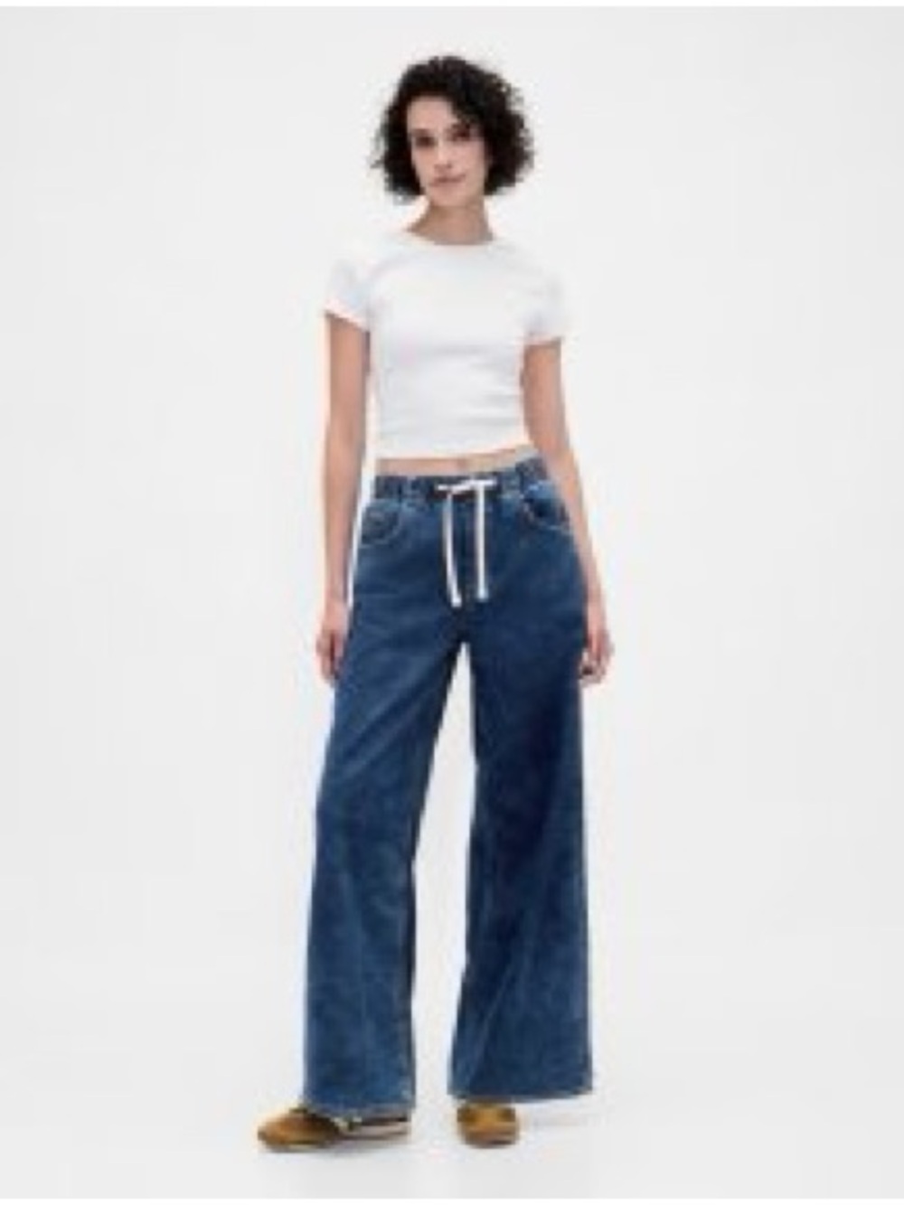 GAP Wide-Leg Drawstring Jeans in Navy Blue